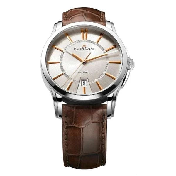 Maurice Lacroix Pontos Date Uomo 40mm Acciaio e Oro Rosa 18K Quadrante Argento Automatico ML115 Vetro Zaffiro Cinturino Coccodrillo Marrone Data 5 ATM Swiss Made Ref. PT6148-PS101-130 Oasi Watch