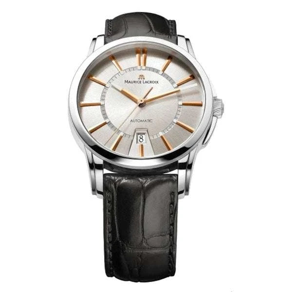 Maurice Lacroix Pontos Date Uomo 40mm Acciaio Quadrante Argento Automatico ML115 Vetro Zaffiro Cinturino Coccodrillo Nero Data 5 ATM Swiss Made Ref. PT6148-SS001-131 Oasi Watch