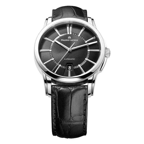 Maurice Lacroix Pontos Date Uomo 40mm Acciaio Quadrante Argento Automatico ML115 Vetro Zaffiro Cinturino Coccodrillo Nero Data 5 ATM Swiss Made Ref. PT6148-SS001-131 Oasi Watch
