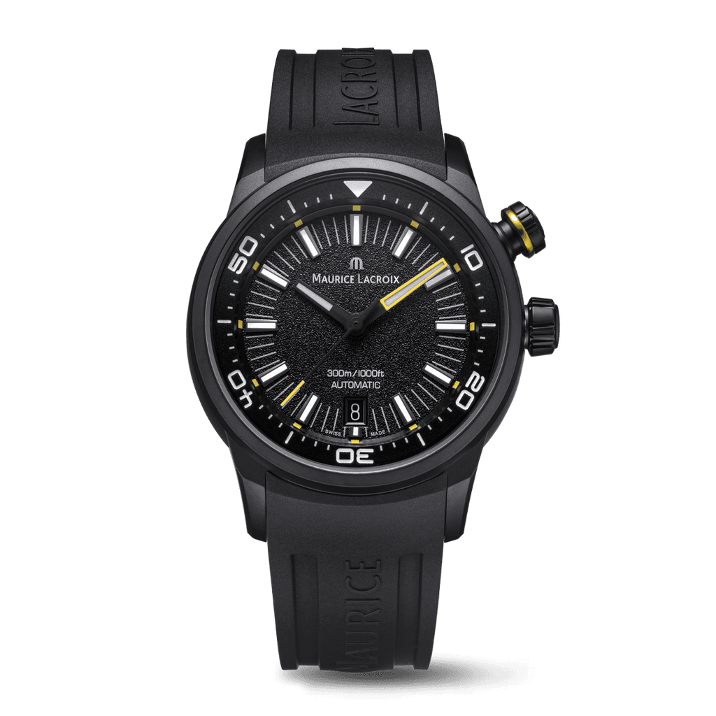 Maurice Lacroix Pontos S Diver Uomo 42mm Acciaio Quadrante Nero Automatico Calibro ML115 Vetro Zaffiro Lunetta Ceramica Diver Cinturino Pelle Marrone Data 600m Swiss Made Ref. PT6248-BRZ01-330-2 Oasi Watch