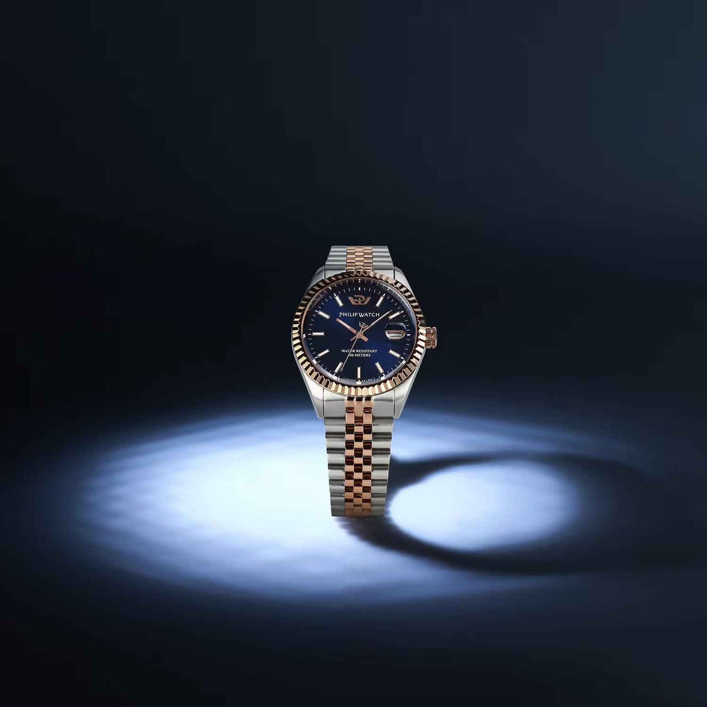 Orologio Philip Watch quadrante blu su bracciale bicolore acciaio e rosé
