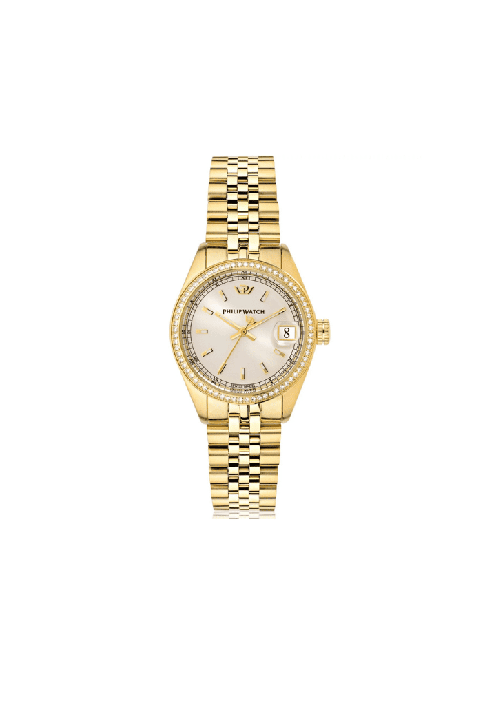 Orologio Philip Watch Caribe 31 mm dorato con diamanti sul quadrante e datario