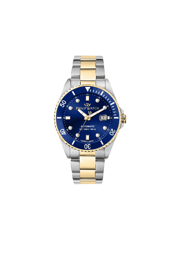 Orologio Caribe automatico Philip Watch, quadrante blu, cassa e bracciale acciaio bicolore