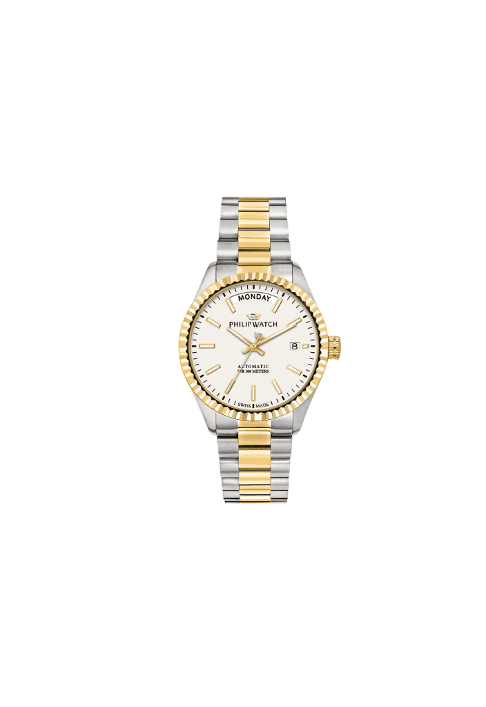 Orologio da polso Philip Watch Caribe automatico con bracciale bicolore e quadrante bianco