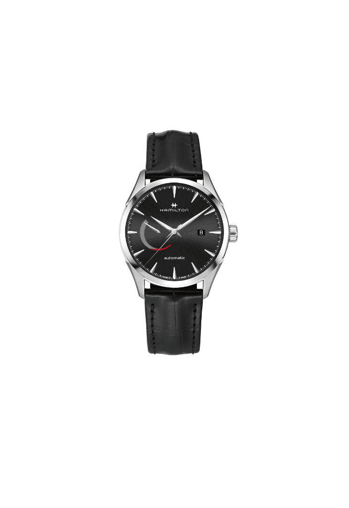 Orologio Hamilton Jazzmaster con quadrante nero e cinturino in pelle nera