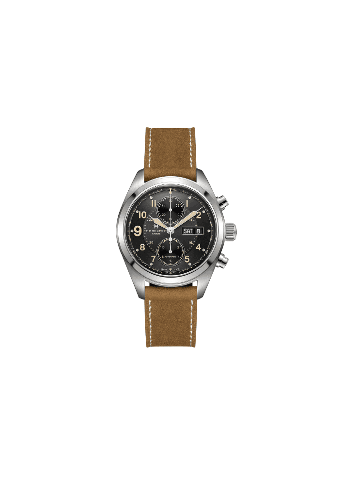 Orologio automatico con quadrante nero e cinturino in pelle marrone, cassa acciaio