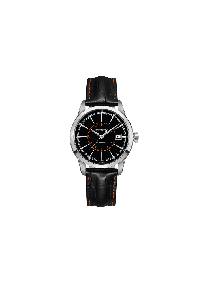 Orologio automatico con quadrante nero, cinturino in pelle nera e cassa acciaio 40 mm