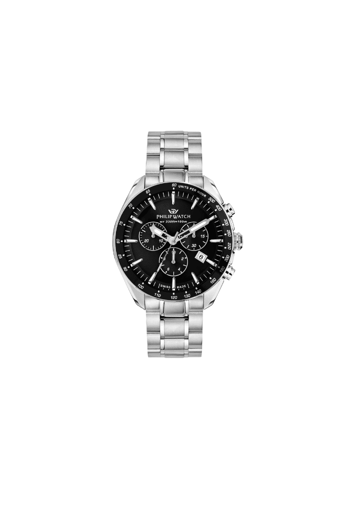 Orologio cronografo Philip Watch in acciaio con quadrante nero e bracciale maglia