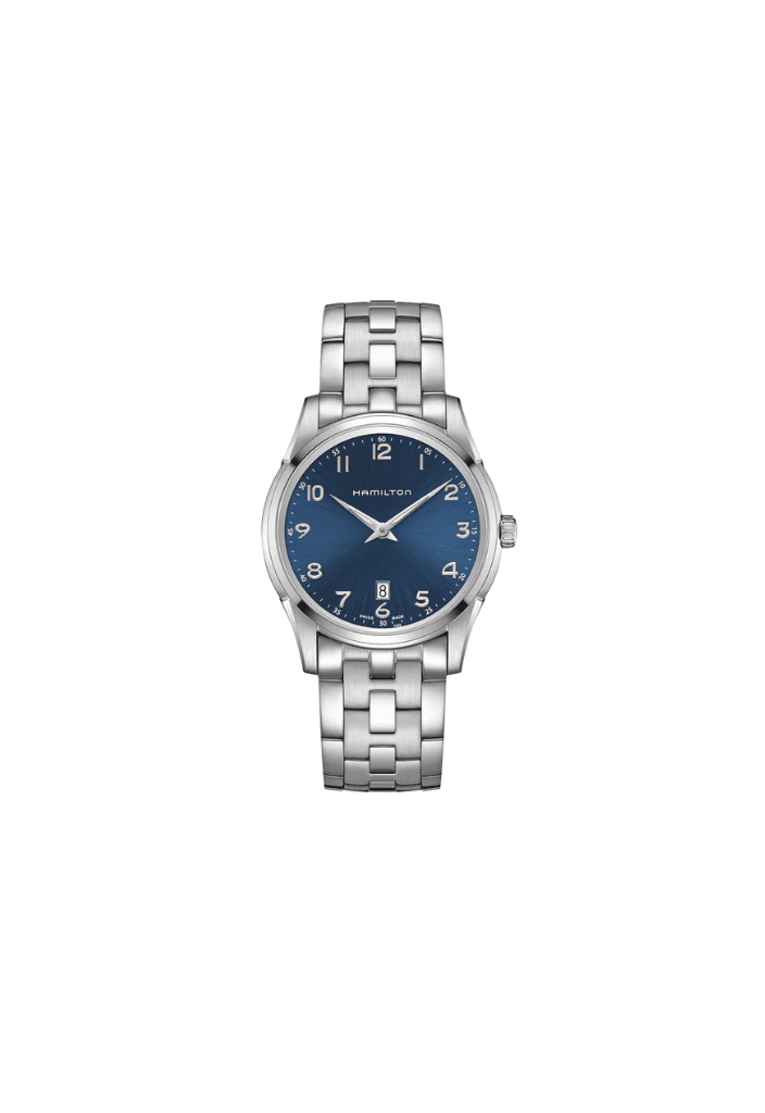 Orologio da polso con quadrante blu e bracciale in acciaio, cassa rotonda 42 mm