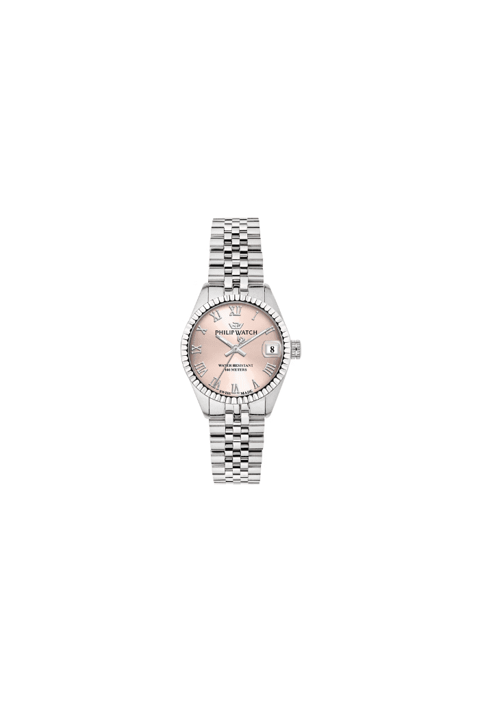 Orologio da polso donna con bracciale in acciaio silver e quadrante rosa sunray