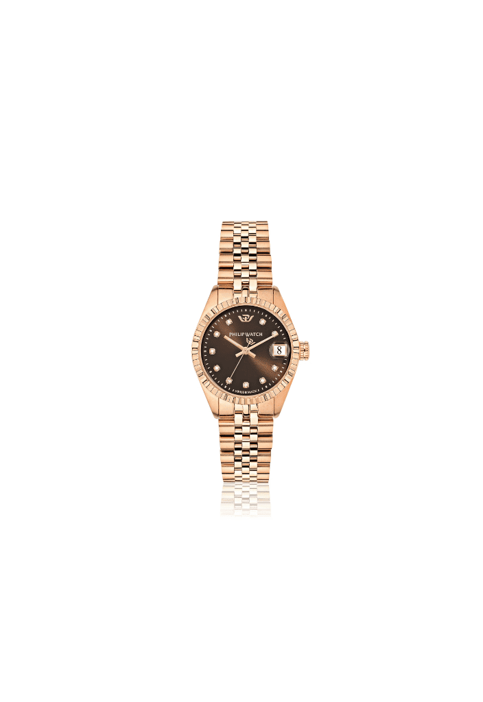 Orologio da polso donna Philip Watch Caribe con bracciale maglie oro rosa e quadrante scuro