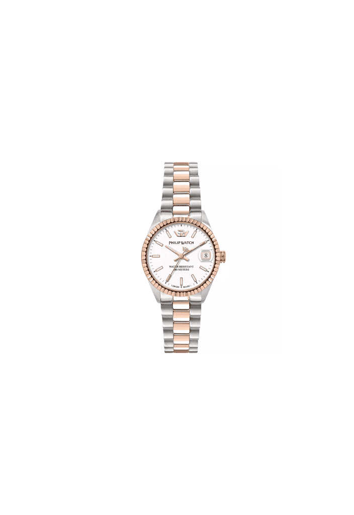 Orologio da donna acciaio bicolore con quadrante bianco e cinturino maglie oro rosa