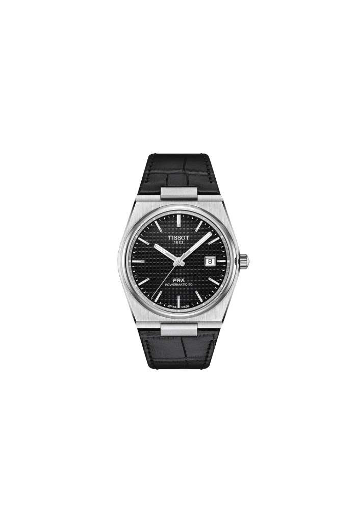 Orologio Tissot PRX Powermatic 80 nero con cinturino in pelle, cassa 40 mm