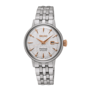 Orologio automatico donna con quadrante bianco, dettagli oro rosa e bracciale in acciaio