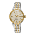 Seiko Presage Cocktail Time White Lady Automatico Donna 30,3 mm Acciaio Oro Quadrante Dorato 8 Diamanti Vetro Hardlex Box-Shaped Data Bracciale Acciaio Oro 50 m Ref. SRE010J1
