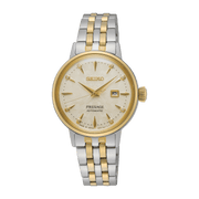 Orologio automatico da donna Seiko Presage con quadrante dorato e bracciale oro/argento