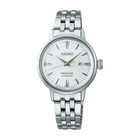 Seiko Presage Cocktail Time Automatico Donna 30,3 mm Acciaio Quadrante Bianco Diamanti Vetro Hardlex Box-Shaped Data Bracciale Acciaio 50 m Ref. SRE017J1