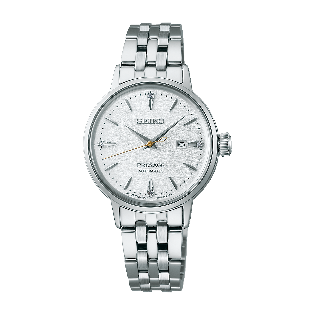 Seiko Presage Cocktail Time Automatico Donna 30,3 mm Acciaio Quadrante Bianco Diamanti Vetro Hardlex Box-Shaped Data Bracciale Acciaio 50 m Ref. SRE017J1 Oasi Watch