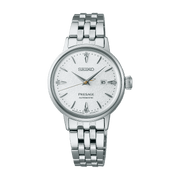 Orologio donna Seiko Presage automatico in acciaio, quadrante bianco con indici brillanti