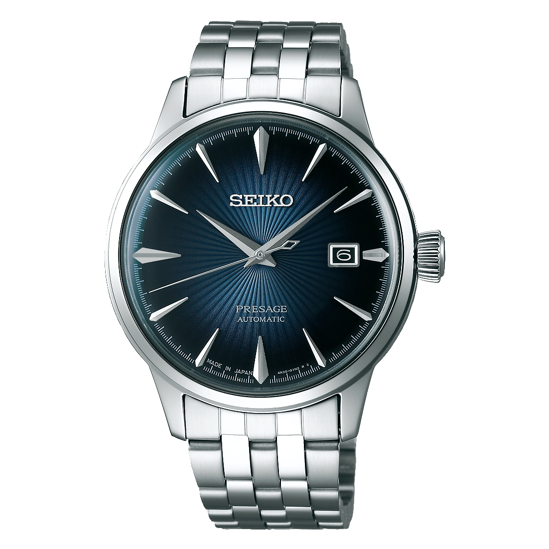Seiko Presage Cocktail Time Blue Moon Automatico Uomo 40,5 mm Acciaio Quadrante Blu Soleil Vetro Hardlex Box-Shaped Data Bracciale Acciaio 50 m Made in Japan Ref. SRPB41J1