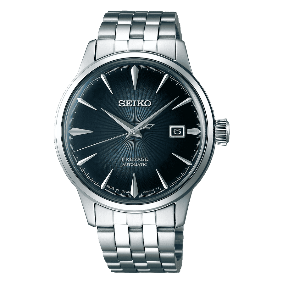 Seiko Presage Cocktail Time Blue Moon Automatico Uomo 40,5 mm Acciaio Quadrante Blu Soleil Vetro Hardlex Box-Shaped Data Bracciale Acciaio 50 m Made in Japan Ref. SRPB41J1