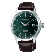Orologio automatico Seiko Presage con quadrante verde sunray e cinturino pelle marrone