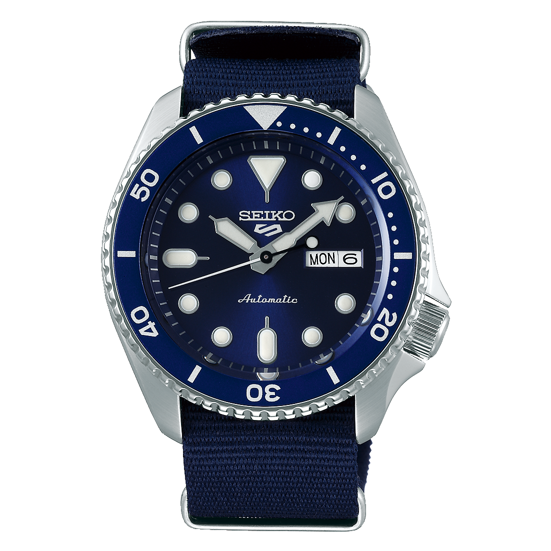 Seiko 5 Sports SKX Automatico Uomo 42,5 mm Acciaio Quadrante Blu Lunetta Girevole Unidirezionale Blu Vetro Hardlex Giorno e Data Cinturino Nylon Blu 100 m Ref. SRPD51K2