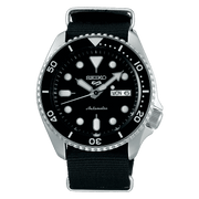 Orologio Seiko 5 Sports automatico con quadrante nero, lunetta girevole e cinturino nylon nero
