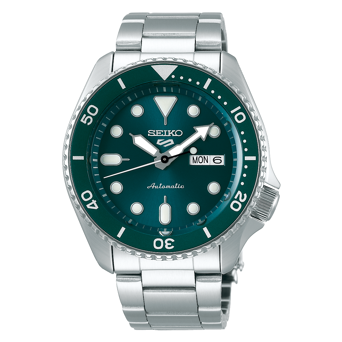 Seiko 5 Sports SKX Automatico Uomo 42,5 mm Acciaio Quadrante Verde Acqua Lunetta Girevole Unidirezionale Nera Vetro Hardlex Giorno e Data Bracciale Acciaio 100 m Ref. SRPD61K1 Oasi Watch