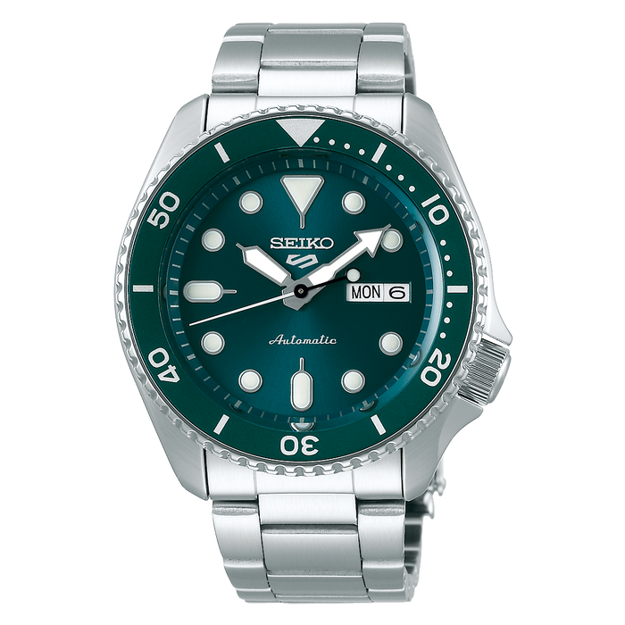 Seiko 5 Sports SKX Automatico Uomo 42,5 mm Acciaio Quadrante Verde Acqua Lunetta Girevole Unidirezionale Nera Vetro Hardlex Giorno e Data Bracciale Acciaio 100 m Ref. SRPD61K1