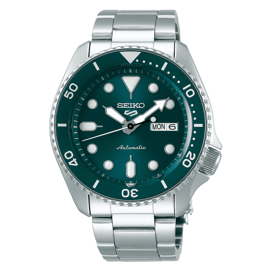 Seiko 5 Sports SKX Automatico Uomo 42,5 mm Acciaio Quadrante Verde Acqua Lunetta Girevole Unidirezionale Nera Vetro Hardlex Giorno e Data Bracciale Acciaio 100 m Ref. SRPD61K1