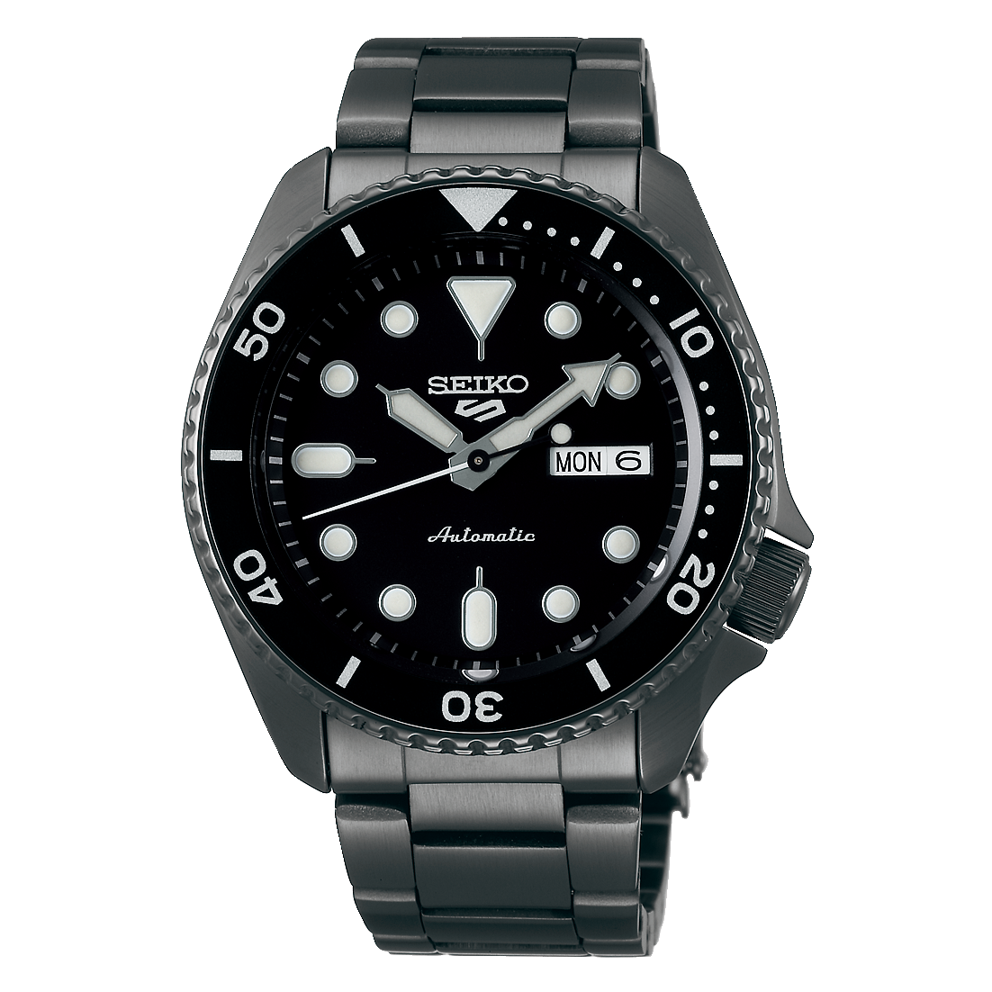 Seiko 5 Sports SKX Automatico Uomo 42,5 mm Acciaio Rivestimento Nero Quadrante Nero Lunetta Girevole Nera Vetro Hardlex Giorno e Data Bracciale Acciaio Nero 100 m Ref. SRPD65K1 Oasi Watch