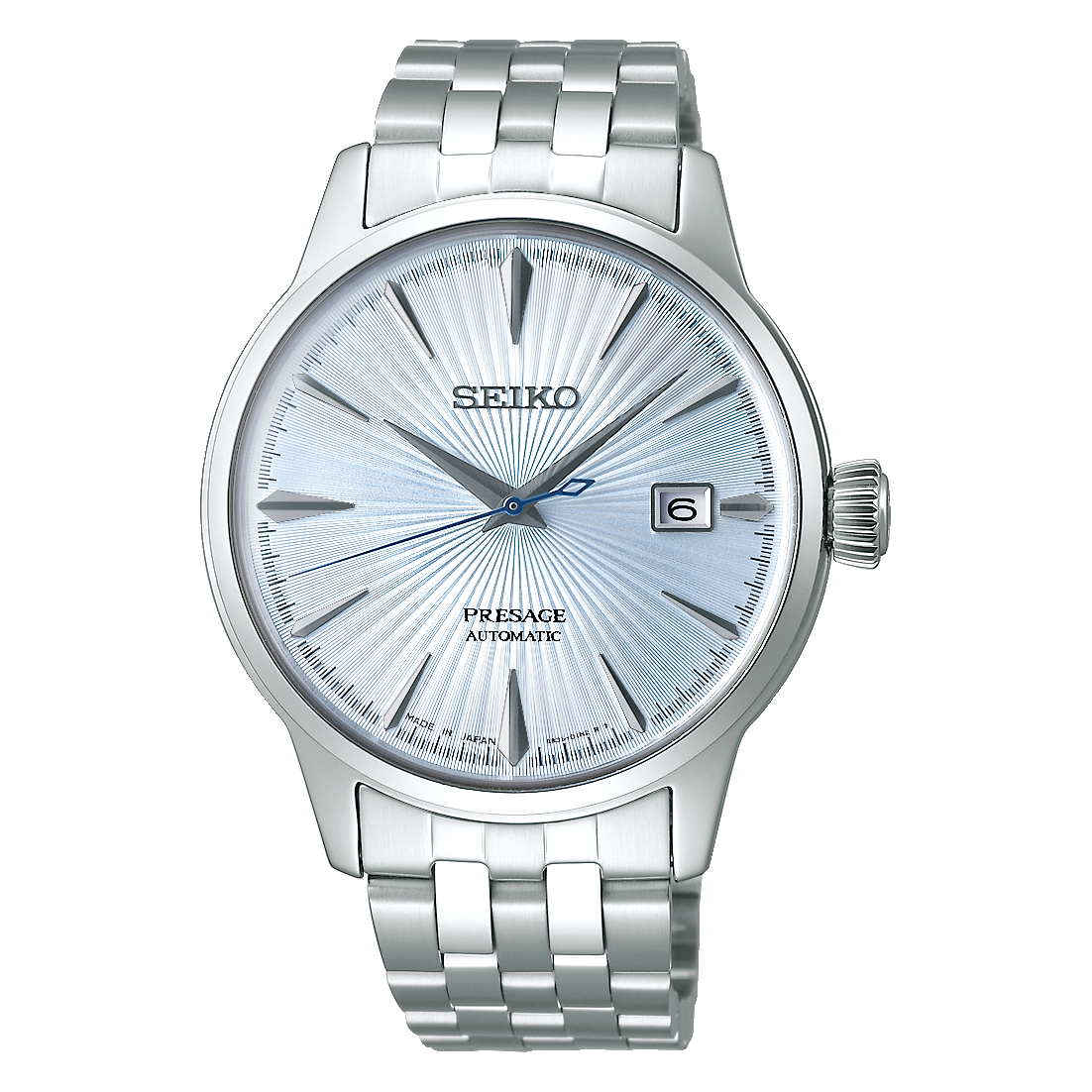 Seiko Presage Cocktail Time Skydiving Automatico Uomo 40,5 mm Acciaio Quadrante Azzurro Soleil Vetro Hardlex Box-Shaped Data Bracciale Acciaio 50 m Made in Japan Ref. SRPE19J1 Oasi Watch