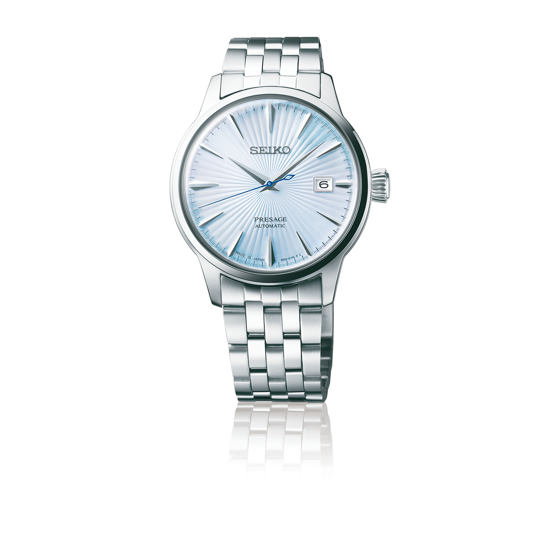Seiko Presage Cocktail Time Skydiving Automatico Uomo 40,5 mm Acciaio Quadrante Azzurro Soleil Vetro Hardlex Box-Shaped Data Bracciale Acciaio 50 m Made in Japan Ref. SRPE19J1