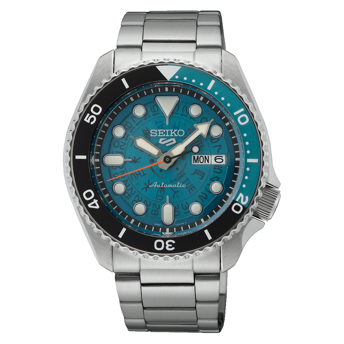 Seiko 5 Sports SKX Time Sonar Automatico Uomo 42,5 mm Acciaio Quadrante Blu Trasparente Lunetta Girevole Vetro Hardlex Giorno e Data Bracciale Acciaio 100 m Ref. SRPJ45K1
