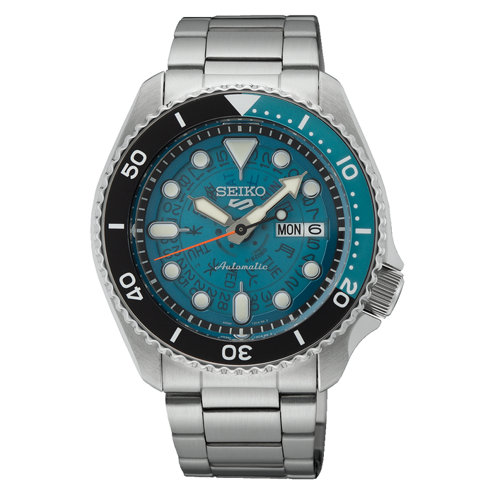 Seiko 5 Sports SKX Time Sonar Automatico Uomo 42,5 mm Acciaio Quadrante Blu Trasparente Lunetta Girevole Vetro Hardlex Giorno e Data Bracciale Acciaio 100 m Ref. SRPJ45K1