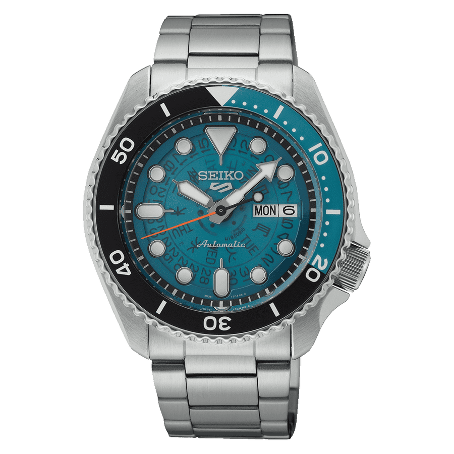 Seiko 5 Sports SKX Time Sonar Automatico Uomo 42,5 mm Acciaio Quadrante Blu Trasparente Lunetta Girevole Vetro Hardlex Giorno e Data Bracciale Acciaio 100 m Ref. SRPJ45K1