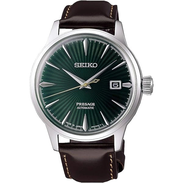 Seiko Presage Cocktail Time Midnight Blue Moon Automatico Uomo 40,5 mm Acciaio Quadrante Blu Scuro Vetro Hardlex Box-Shaped Data Cinturino Pelle Marrone 50 m Ref. SRPK15K1