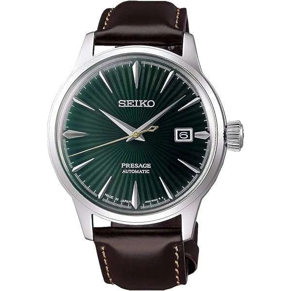 Seiko Presage Cocktail Time Midnight Blue Moon Automatico Uomo 40,5 mm Acciaio Quadrante Blu Scuro Vetro Hardlex Box-Shaped Data Cinturino Pelle Marrone 50 m Ref. SRPK15K1