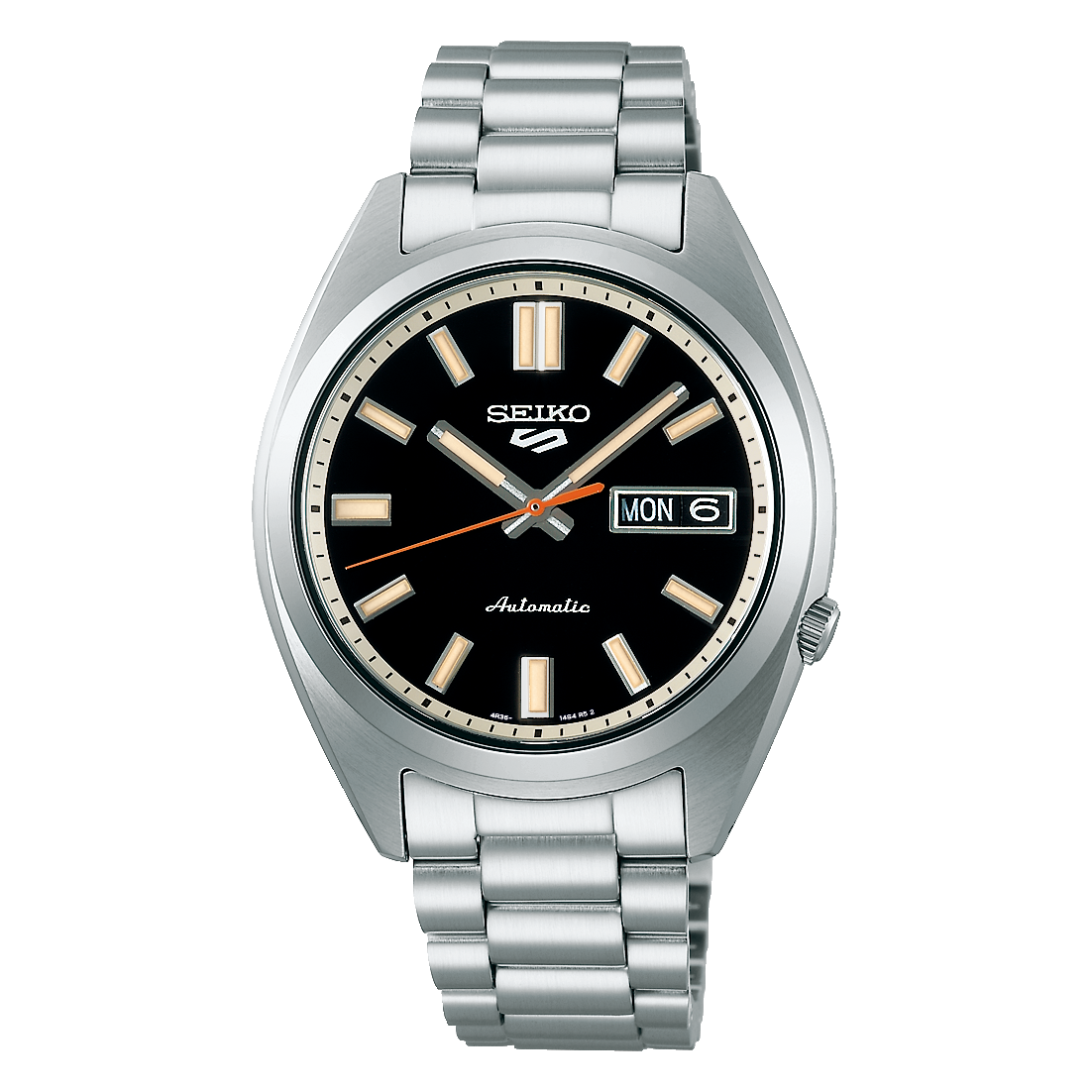 Seiko 5 Sports SNXS Automatico Uomo 37,4 mm Acciaio Quadrante Nero Lancetta Secondi Arancione Vetro Hardlex Curvo Giorno e Data Bracciale Acciaio 100 m Ref. SRPK89K1 Oasi Watch