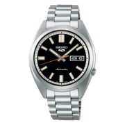 Orologio Seiko 5 Sports automatico: quadrante nero, cinturino acciaio, lancetta arancione