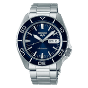 Orologio automatico Seiko 5 Sports in acciaio, quadrante blu sunray e datario