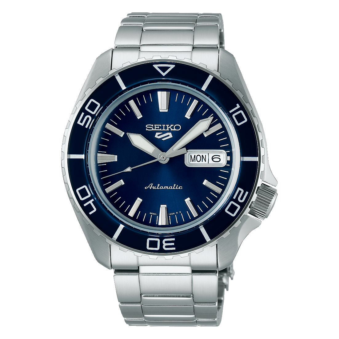 Seiko 5 Sports SKX Automatico Uomo 42,5 mm Acciaio Quadrante Blu Sunray Lunetta Girevole Blu Inserto Hardlex Vetro Hardlex Curvo Giorno e Data Bracciale Acciaio 100 m Ref. SRPK97K1
