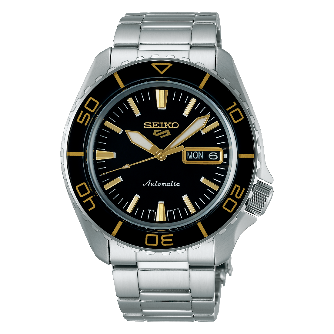 Seiko 5 Sports SKX Blacktone Redux Automatico Uomo 42,5 mm Acciaio Quadrante Nero Lunetta Girevole Nera Inserto Hardlex Vetro Hardlex Curvo Day-Date Bracciale Acciaio 100 m Ref. SRPK99K1
