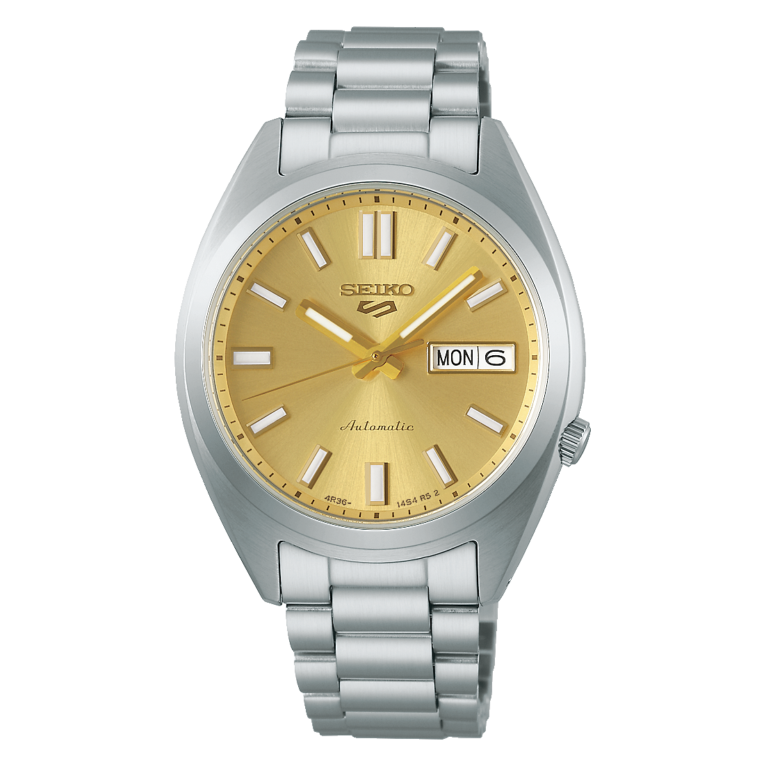 Seiko 5 Sports SNXS Vintage Gold Automatico Uomo 37,4 mm Acciaio Quadrante Oro Soleil Vetro Hardlex Curvo Day-Date Bracciale Acciaio 100 m Ref. SRPL59K1 Oasi Watch