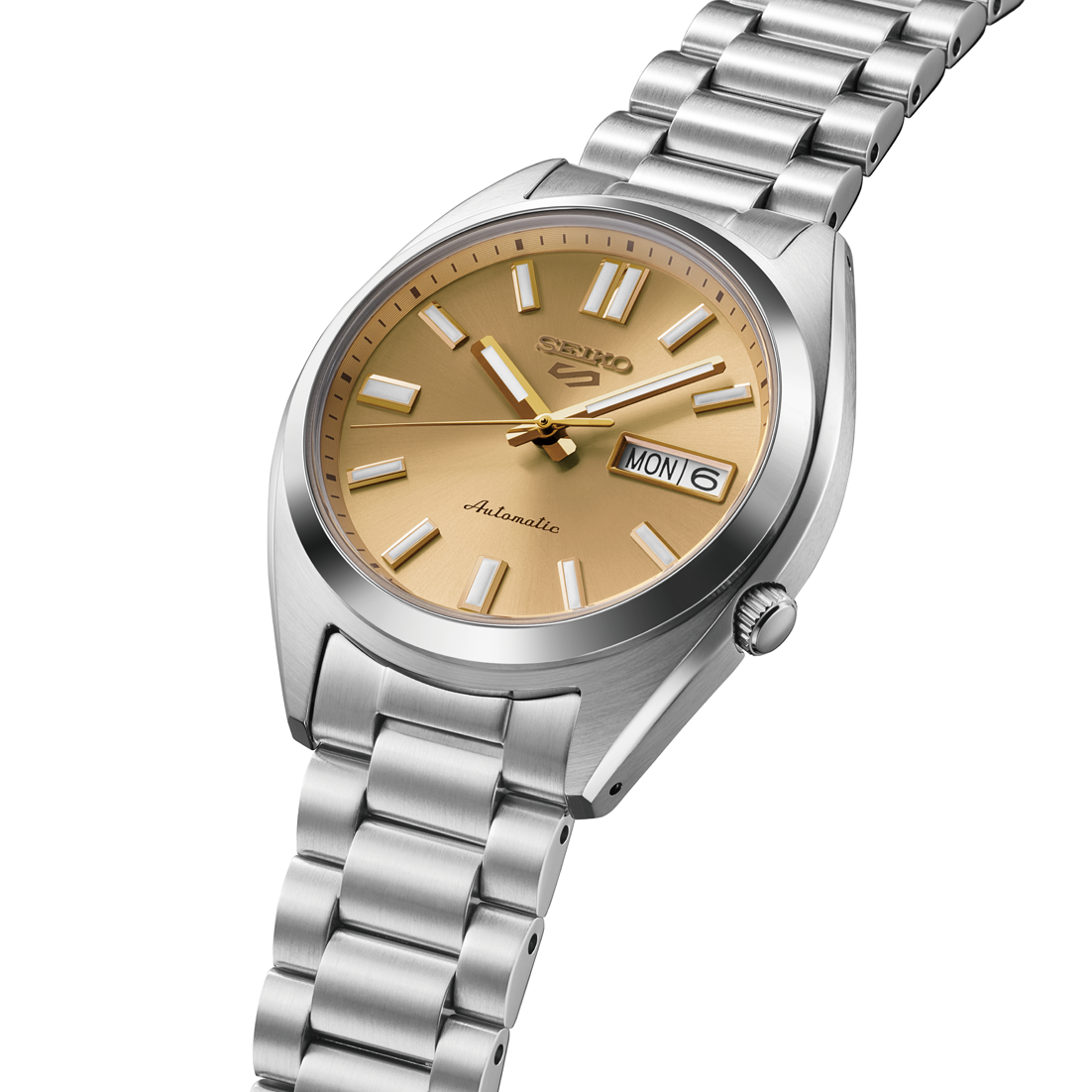 Seiko 5 Sports SNXS Vintage Gold Automatico Uomo 37,4 mm Acciaio Quadrante Oro Soleil Vetro Hardlex Curvo Day-Date Bracciale Acciaio 100 m Ref. SRPL59K1 Oasi Watch