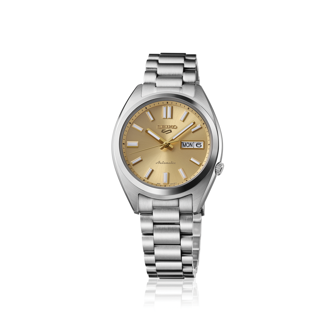Seiko 5 Sports SNXS Vintage Gold Automatico Uomo 37,4 mm Acciaio Quadrante Oro Soleil Vetro Hardlex Curvo Day-Date Bracciale Acciaio 100 m Ref. SRPL59K1 Oasi Watch