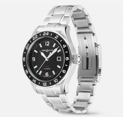 Orologio Montblanc 1858 GMT con quadrante nero e bracciale in acciaio, 42 mm