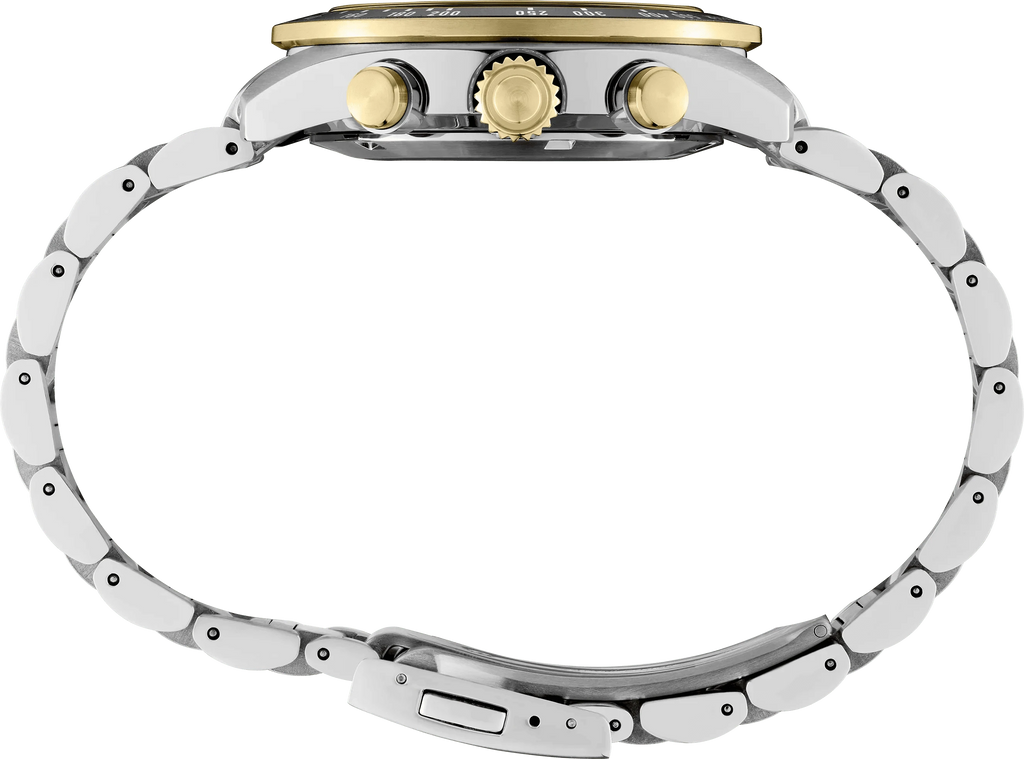 Orologio con cassa in acciaio e ghiera dorata, cinturino a maglie