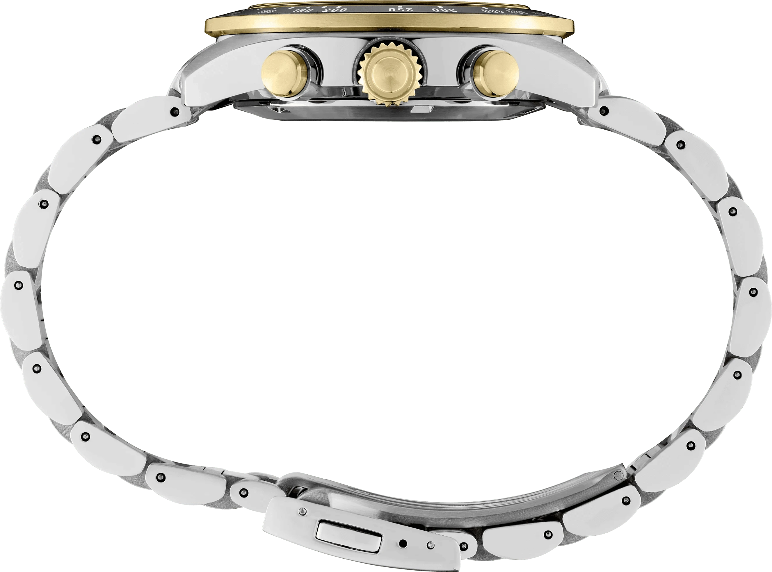 Orologio con cassa in acciaio e ghiera dorata, cinturino a maglie